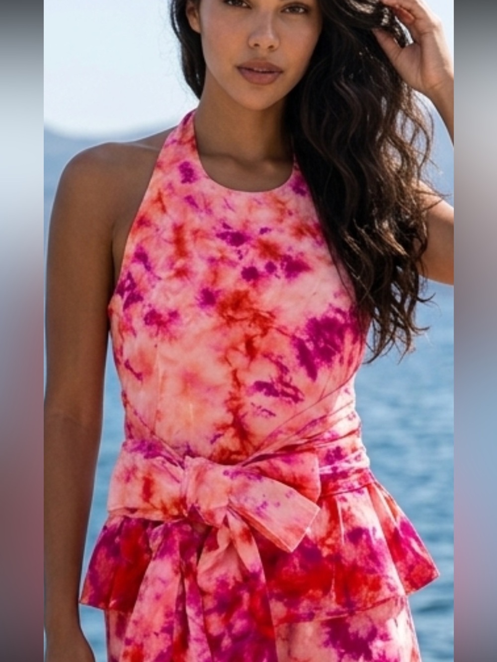 Trina Turk | Trina Turk Pink & Orange Tie-Dye Halter Top 100% Silk NWT M